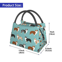 Load image into Gallery viewer, Size image of an Australian Shepherd bag in an adorable Australian Shepherds in all colors design