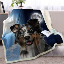 Load image into Gallery viewer, Image of a beautiful Australian Shepherd blanket with sun and moon design
