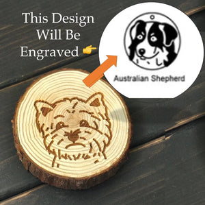 Image of a wood-engraved Australian Shepherd coaster design