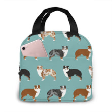 Load image into Gallery viewer, Image of an Australian Shepherd lunch bag with Exterior Pocket