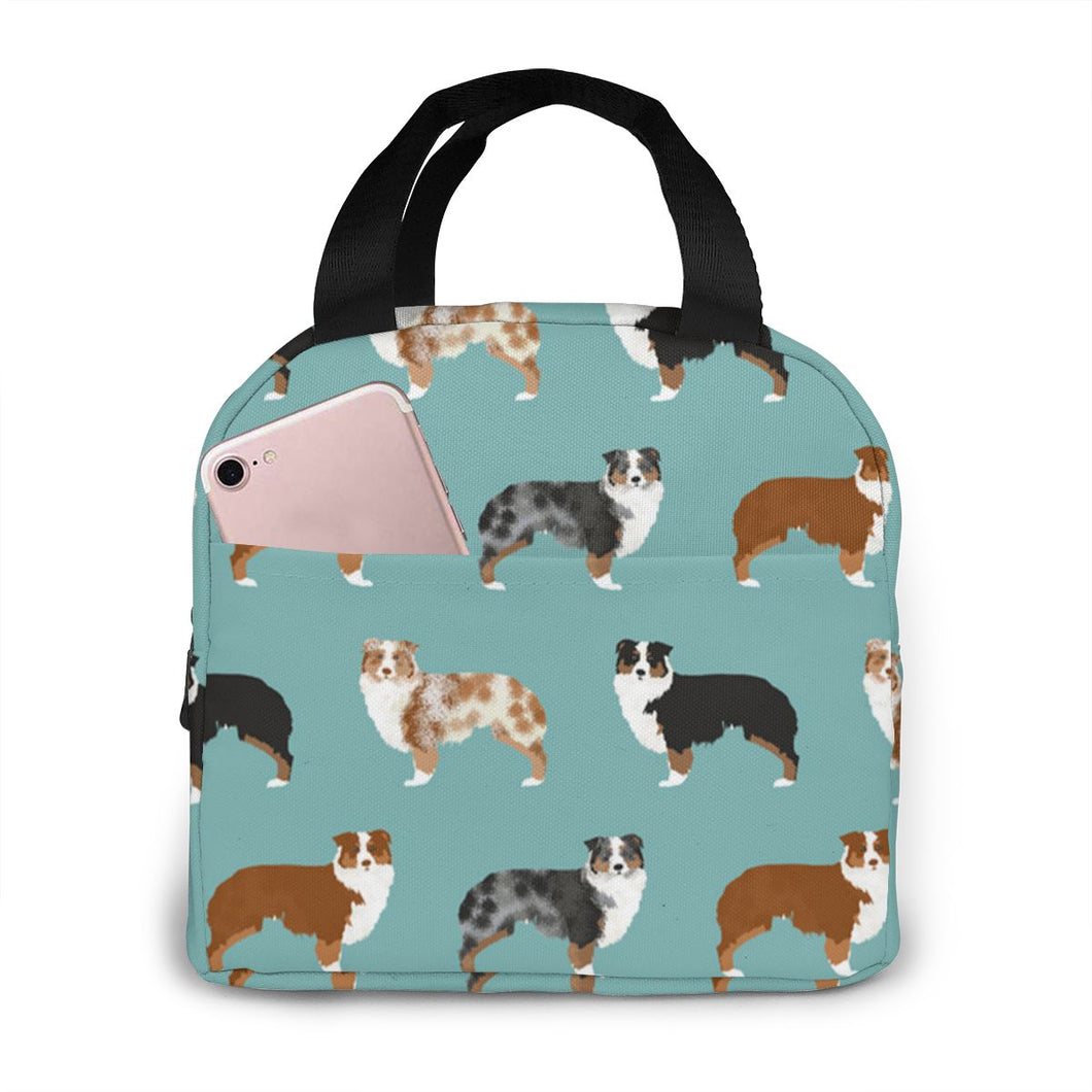 Image of an Australian Shepherd lunch bag with Exterior Pocket
