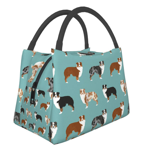 Image of an Australian Shepherd lunch bag in the cutest Australian Shepherds in all colors design