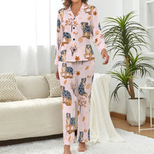 Load image into Gallery viewer, image of  a woman wearing a cute Australian shepherd pajamas set in blush misty rose pink 