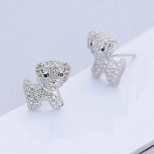 Baby Bichon Frise Stone Studded Silver Earrings-Dog Themed Jewellery-Bichon Frise, Dogs, Earrings, Jewellery-10