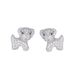 Baby Bichon Frise Stone Studded Silver Earrings-Dog Themed Jewellery-Bichon Frise, Dogs, Earrings, Jewellery-2