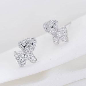 Baby Bichon Frise Stone Studded Silver Earrings-Dog Themed Jewellery-Bichon Frise, Dogs, Earrings, Jewellery-3