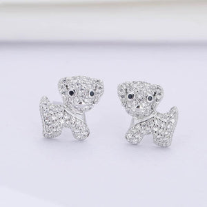 Baby Bichon Frise Stone Studded Silver Earrings-Dog Themed Jewellery-Bichon Frise, Dogs, Earrings, Jewellery-6