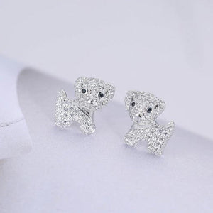 Baby Bichon Frise Stone Studded Silver Earrings-Dog Themed Jewellery-Bichon Frise, Dogs, Earrings, Jewellery-7