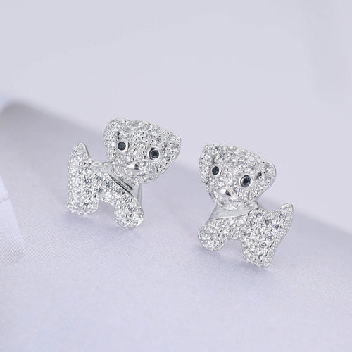 Baby Bichon Frise Stone Studded Silver Earrings-Dog Themed Jewellery-Bichon Frise, Dogs, Earrings, Jewellery-1
