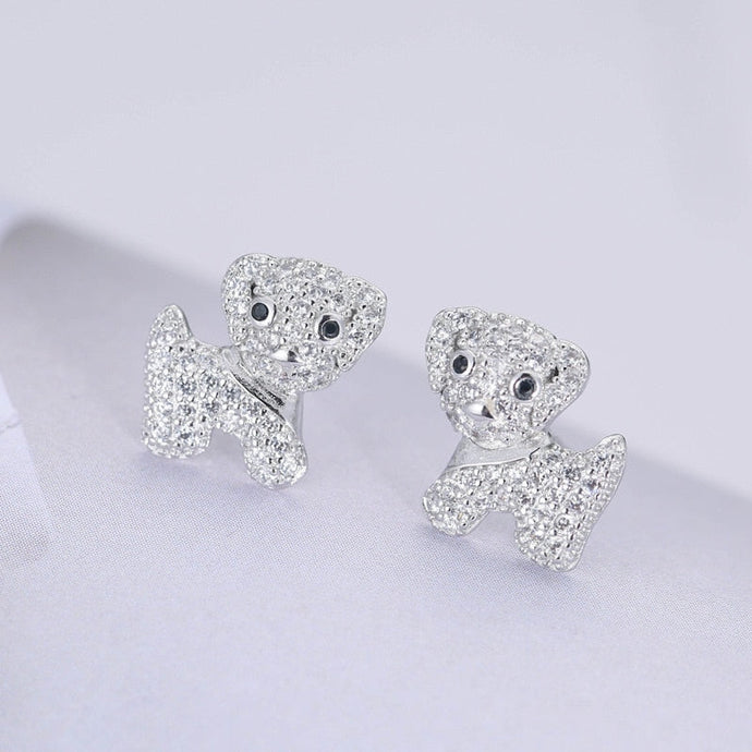 Baby Maltese Stone Studded Silver Earrings-Dog Themed Jewellery-Dogs, Earrings, Jewellery, Maltese-1