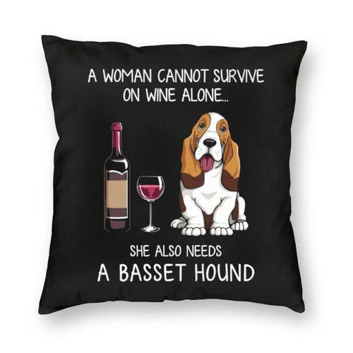 Wine and Basset Hound Mom Love Cushion Cover-Home Decor-Basset Hound, Cushion Cover, Dogs, Home Decor-Small-Basset Hound-1