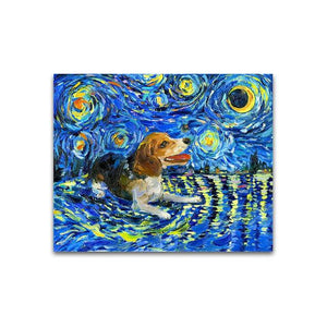 Basset Hound Under the Night Sky Canvas Print Poster-Home Decor-Basset Hound, Dogs, Home Decor, Poster-8x10-Beagle-4