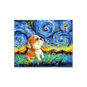Basset Hound Under the Night Sky Canvas Print Poster-Home Decor-Basset Hound, Dogs, Home Decor, Poster-24x32-English Bulldog-7