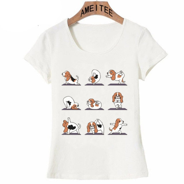 Basset Hound Yoga Womens T Shirt-Apparel-Apparel, Basset Hound, Dogs, T Shirt, Z1-S-1