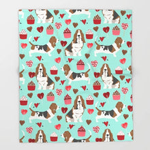 Load image into Gallery viewer, Basset Hounds and Cupcakes Love Throw Blanket-Home Decor-Basset Hound, Blankets, Dogs, Home Decor-7