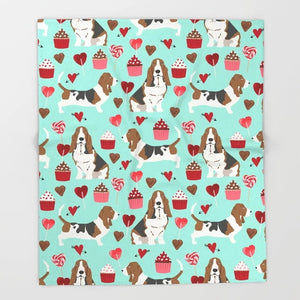 Basset Hounds and Cupcakes Love Throw Blanket-Home Decor-Basset Hound, Blankets, Dogs, Home Decor-7