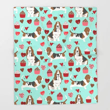 Load image into Gallery viewer, Basset Hounds and Cupcakes Love Throw Blanket-Home Decor-Basset Hound, Blankets, Dogs, Home Decor-Medium-1