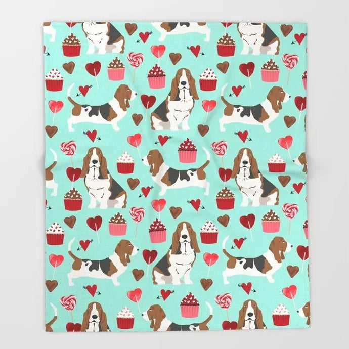 Basset Hounds and Cupcakes Love Throw Blanket-Home Decor-Basset Hound, Blankets, Dogs, Home Decor-Medium-1