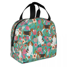 Load image into Gallery viewer, Image of an insulated Beagle bag with exterior pocket in bloom design