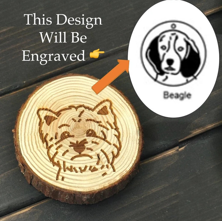 Image of a wood-engraved Beagle coaster design