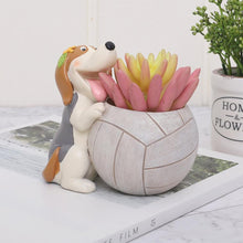 Load image into Gallery viewer, Image of a beagle flower pot in the cutest Beagle playing Volleyball design