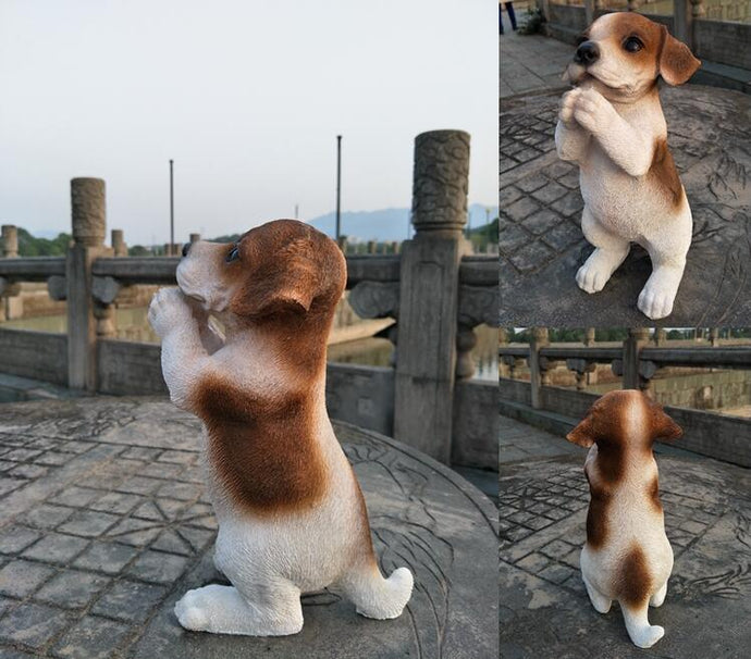 Image of the collage of super cute namaste Beagle garden statue