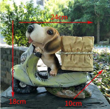 Load image into Gallery viewer, Size image beagle garden statue in the cutest Beagle riding a scooter with a delivery basket design