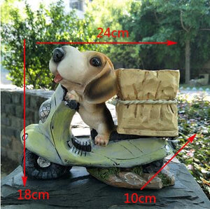 Size image beagle garden statue in the cutest Beagle riding a scooter with a delivery basket design