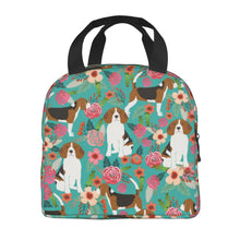 Load image into Gallery viewer, Image of an insulated Beagle  in bloom design Beagle bag with exterior pocket