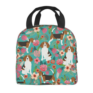 Image of an insulated Beagle  in bloom design Beagle bag with exterior pocket