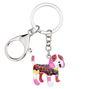 Image of beagle keychain in the color white-red-pink