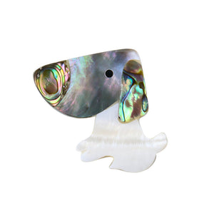 Image of Beagle brooch made of abalone shell and featuring the most adorable sitting Beagle design