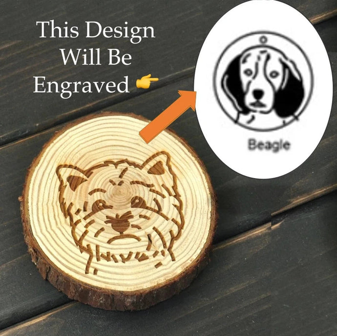 Image of a wood-engraved Beagle coaster