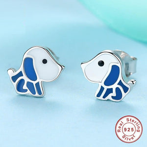 Beagle Love Silver Earrings - Charming Gift for Beagle Lovers-Dog Themed Jewellery-Beagle, Dogs, Earrings, Jewellery-With Blue Enamel-8
