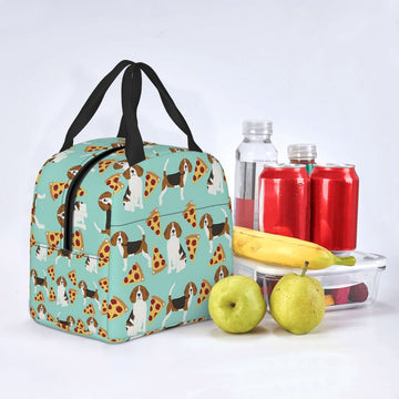 Image of an insulated Beagle lunch bag in beagles and pizzas design