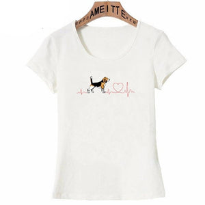 Image of a beagle mom t-shirt in beagle with heartbeat design