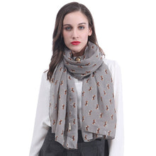 Load image into Gallery viewer, Image of a lady wearing an infinite Beagle scarf in the color grey