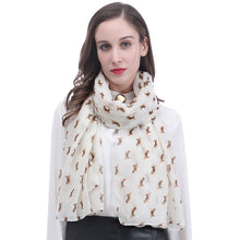 Load image into Gallery viewer, Image of a lady wearing an infinite Beagle scarf in the color beige