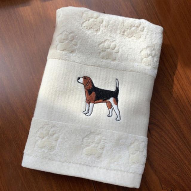 Image of a Beagle towel with a beautifully embroidered Beagle design