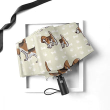 Load image into Gallery viewer, Close image of an automatic Beagle umbrella in the cutest Beagle design