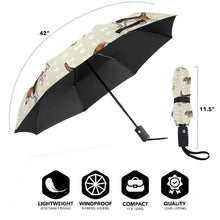 Load image into Gallery viewer, Size image of an automatic Beagle umbrella in the cutest Beagle design