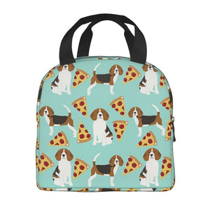 Image of an insulated beagles and pizzas design Beagle bag with exterior pocket