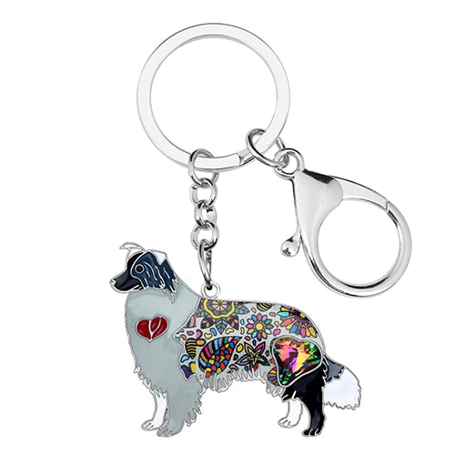 Beautiful Border Collie Love Enamel Keychains-Accessories-Accessories, Border Collie, Dogs, Keychain-Grey-2