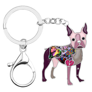 Image of boston terrier keychain in the color purple