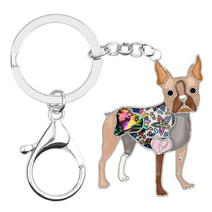 Image of boston terrier keychain in the color brown