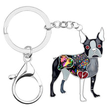 Load image into Gallery viewer, Image of boston terrier keychain in the color grey