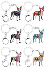 Load image into Gallery viewer, Image of six boston terrier keychains in six different colors