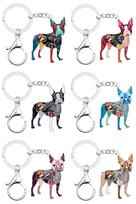 Image of six boston terrier keychains in six different colors