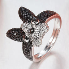 Load image into Gallery viewer, Image of a beautiful studded silver ring in the shape of a Boston Terrier
