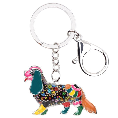 Rainbow Basset Hound Dog Keychain